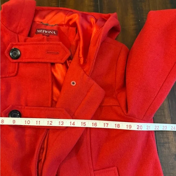 MERONA Women's Bold Red Pea Coat, size Large - Picture 5 of 7